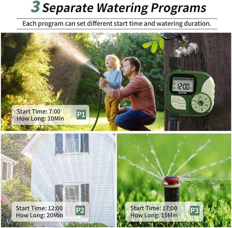 Gmr Sprinkler Timer, Water Timer for Garden Hose, Hose Timers for Watering, Irrigation System with 3 Programs/Rain Delay/Manual/Auto Watering System, 1 Outlet - Image 4